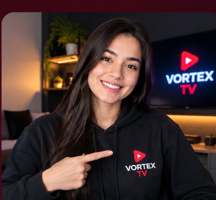 Pessoa apresentando a Vortex TV